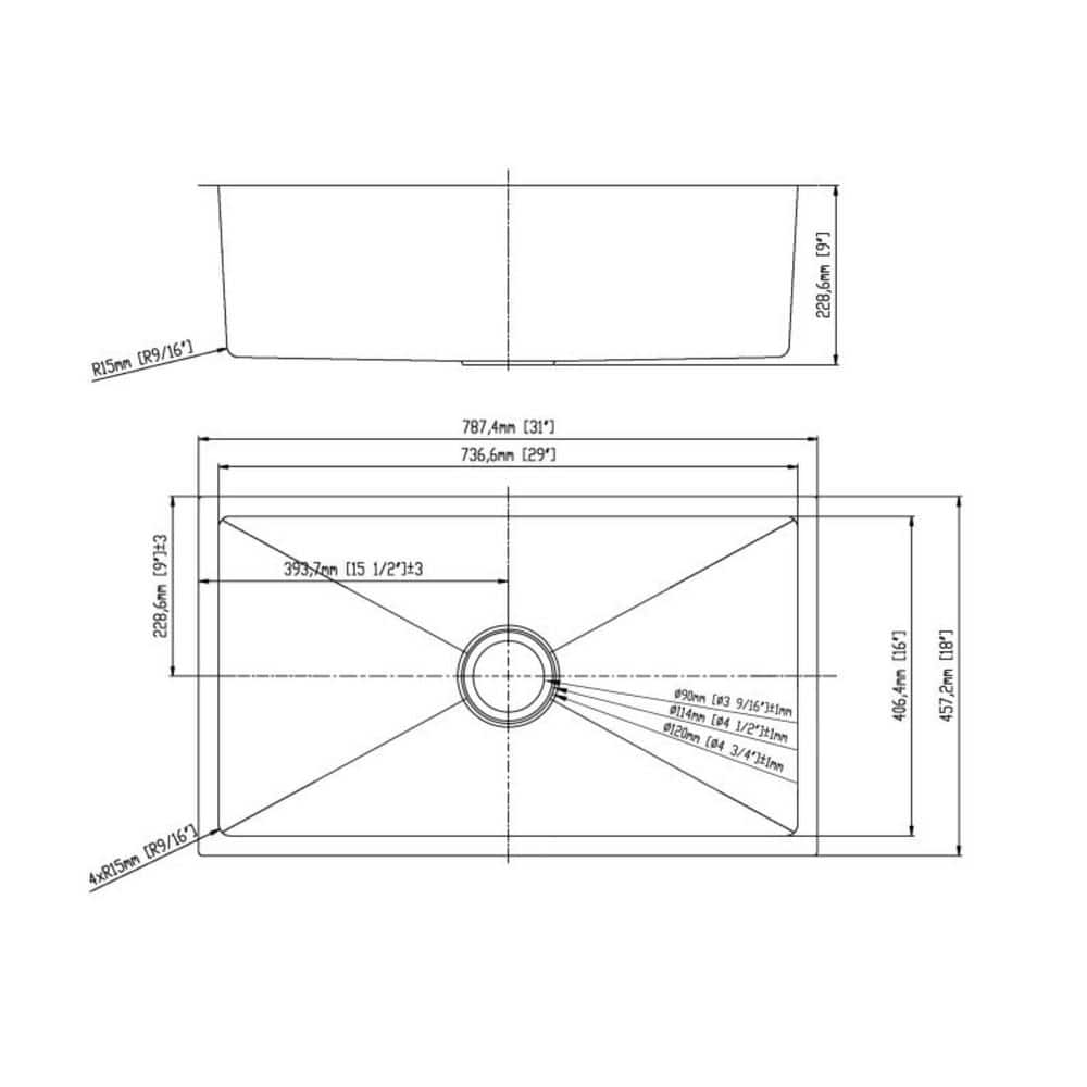 31 in. Single Bowl 18-Gauge Stainless Steel Small Radius Undermount Kitchen Sink - Hercitys