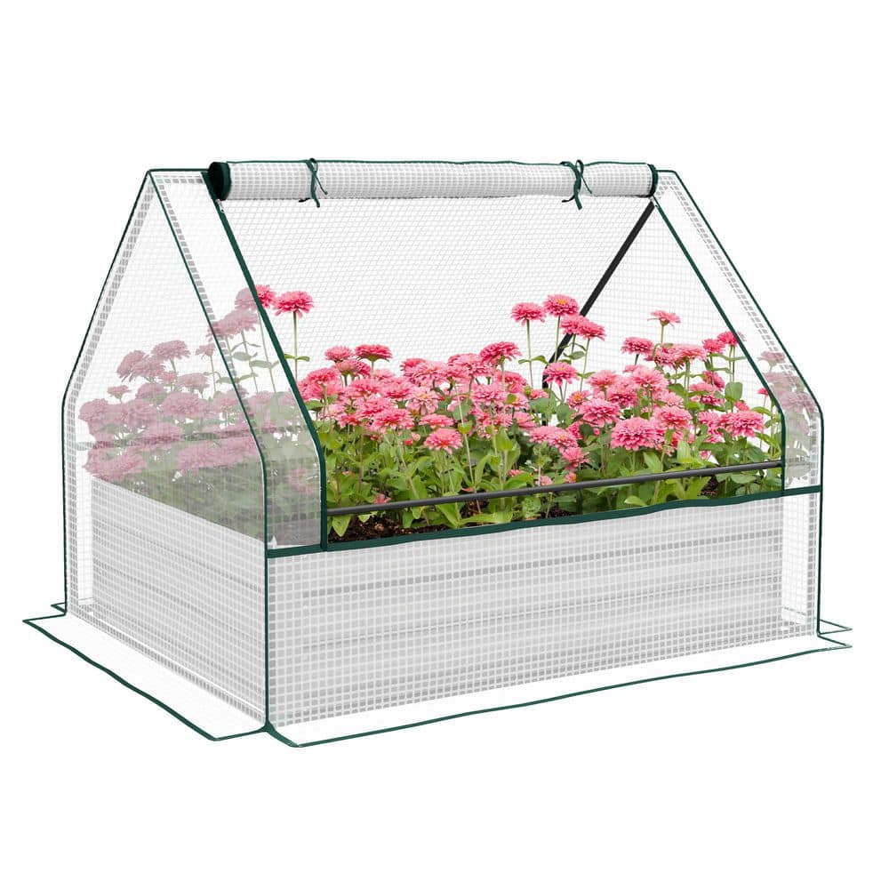 49.25 in. W x 37.5 in. D x 36.25 in. H Galvanized Steel Raised Garden Bed with Mini Greenhouse - Hercitys