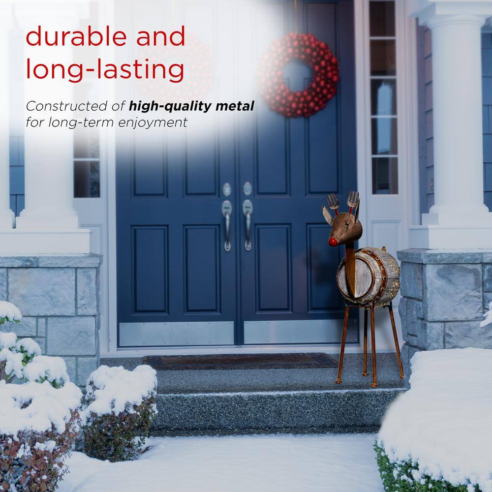 33 in. Tall Weathered Barrel Reindeer With Warm White LED Lights - Hercitys