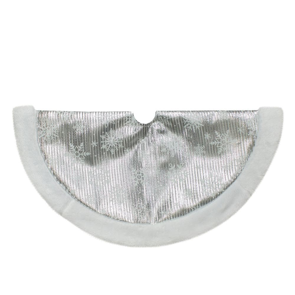 20 in. Silver and White Metallic Snowflake Mini Christmas Tree Skirt - Hercitys