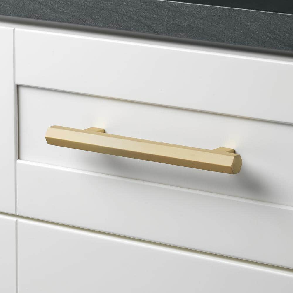 5 in. Screw Spacing Satin Gold Hexagon Cabinet Drawer Bar Pulls (10-Pack) - Hercitys