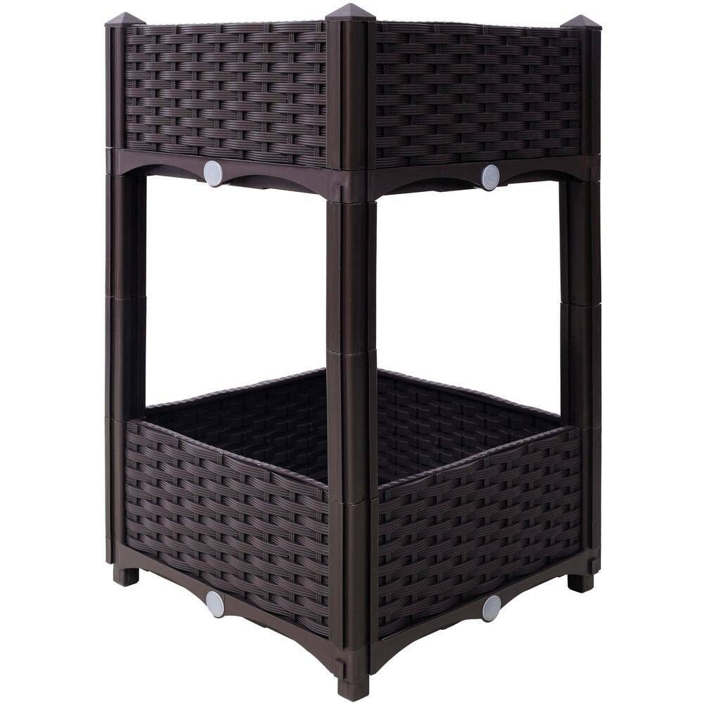 15.7 in. x 15.7 in. x 27.7 in. Brown Raised Garden Bed, Planter Raised Beds, Elevated Garden Bed, with Drainage Plug - Hercitys