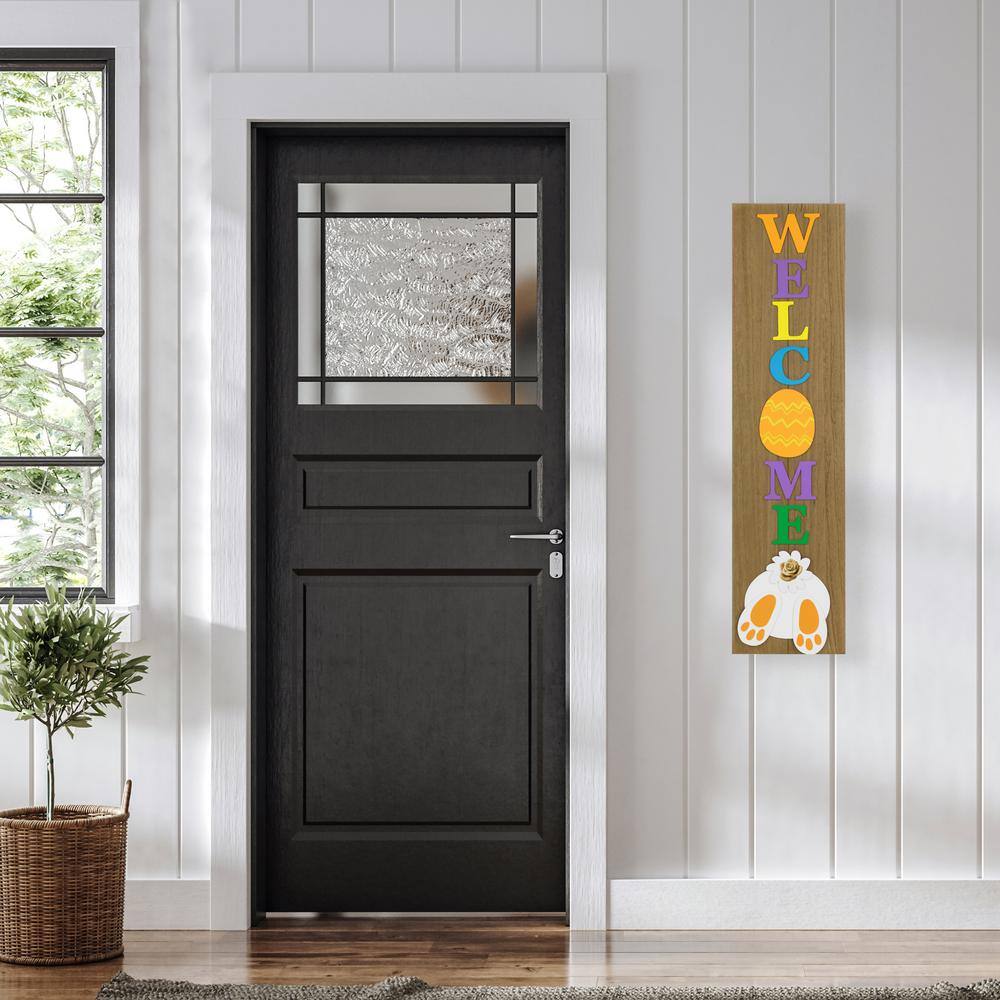 39.25 in. Welcome Wooden Easter Bunny Porch Board Sign Decoration - Hercitys
