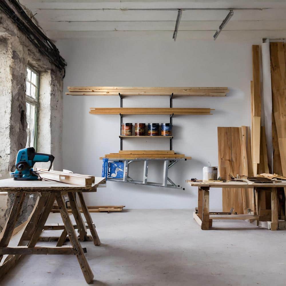 16 in. x 41 in. Heavy Duty Wall Rack, Adjustable 4 Tier Wide Lumber Rack Holds 640 lbs. Steel Garage Wall Shelf Brackets - Hercitys