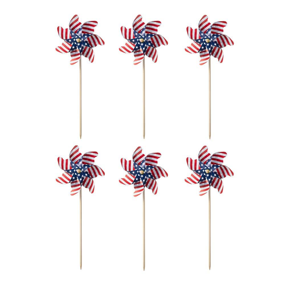 24 in. H Set of 6 Plastic Stars&Stripes Patriotic/Americana Windmills(KD) - Hercitys