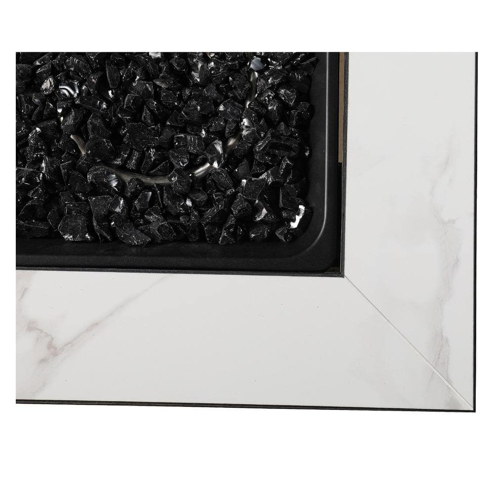 30 in. Gas Fire Pit Table with Cover, Black Glass - Hercitys