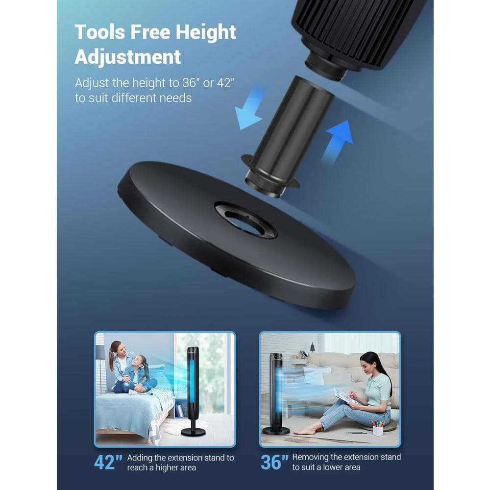 12.8 in. Tower Fan 3 Speed Modes Oscillating Cooling Fans with Remote, Built- in 7Hrs Timer and LED Display in Black - Hercitys