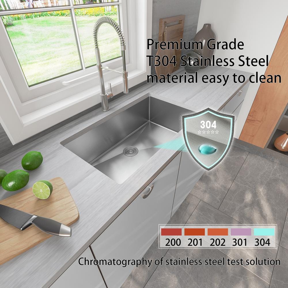 32 in. Undermount Single Bowl 16-Gauge 304 Stainless Steel Kitchen Sink - Hercitys