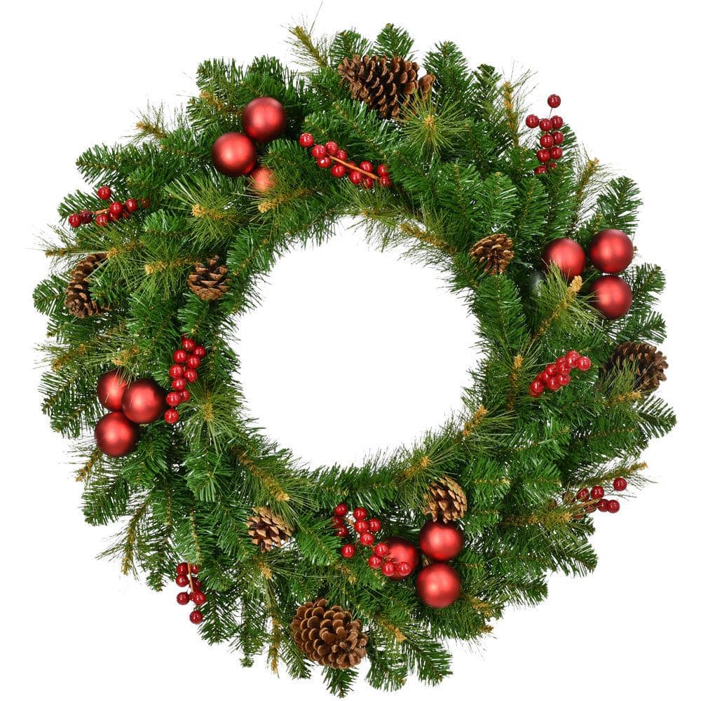 30 in. Joyful Artificial Christmas Wreath with Pinecones, Berries and Ornaments - Hercitys