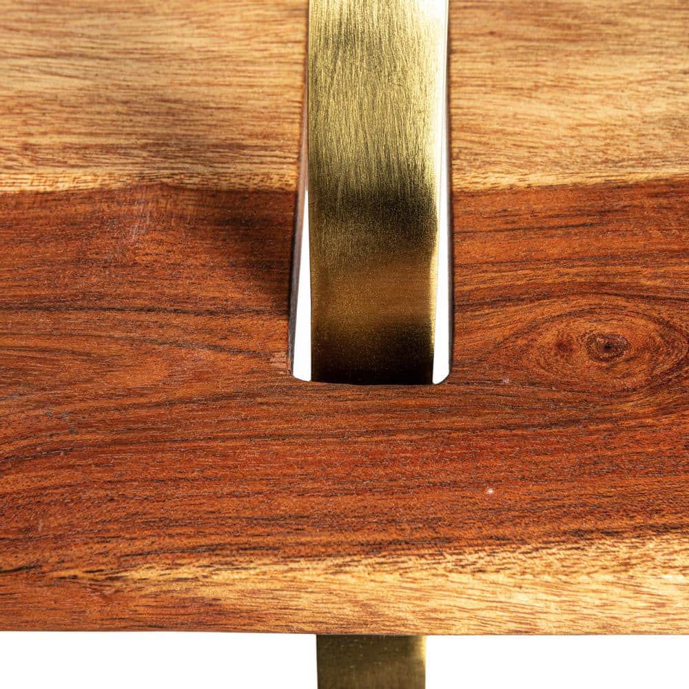 23.5 in. W x 7.9 in. H x 9.9 in. D Rectangle Gold Acacia Wood Serving Tray On Stand (Set of 1) - Hercitys