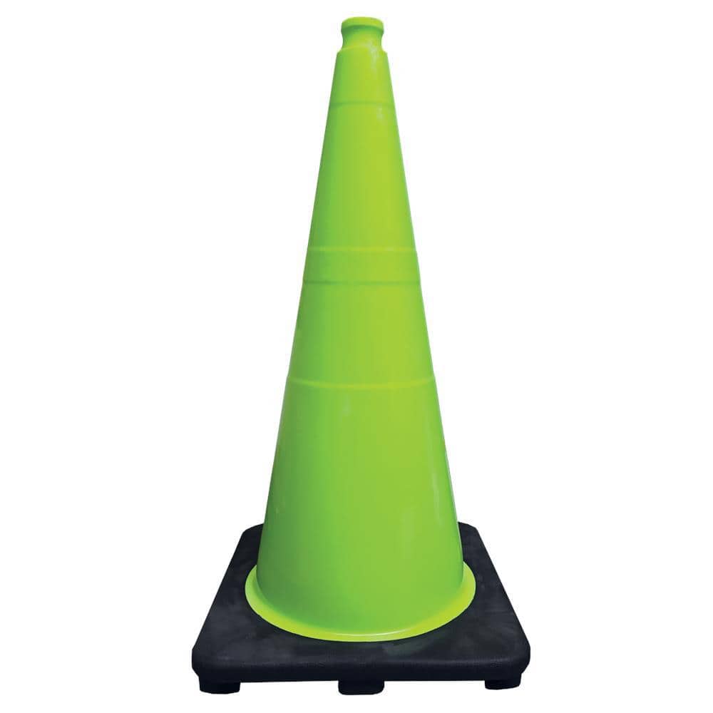 28 in. Lime Green Traffic Cone with Black Base 7 lbs. - Hercitys