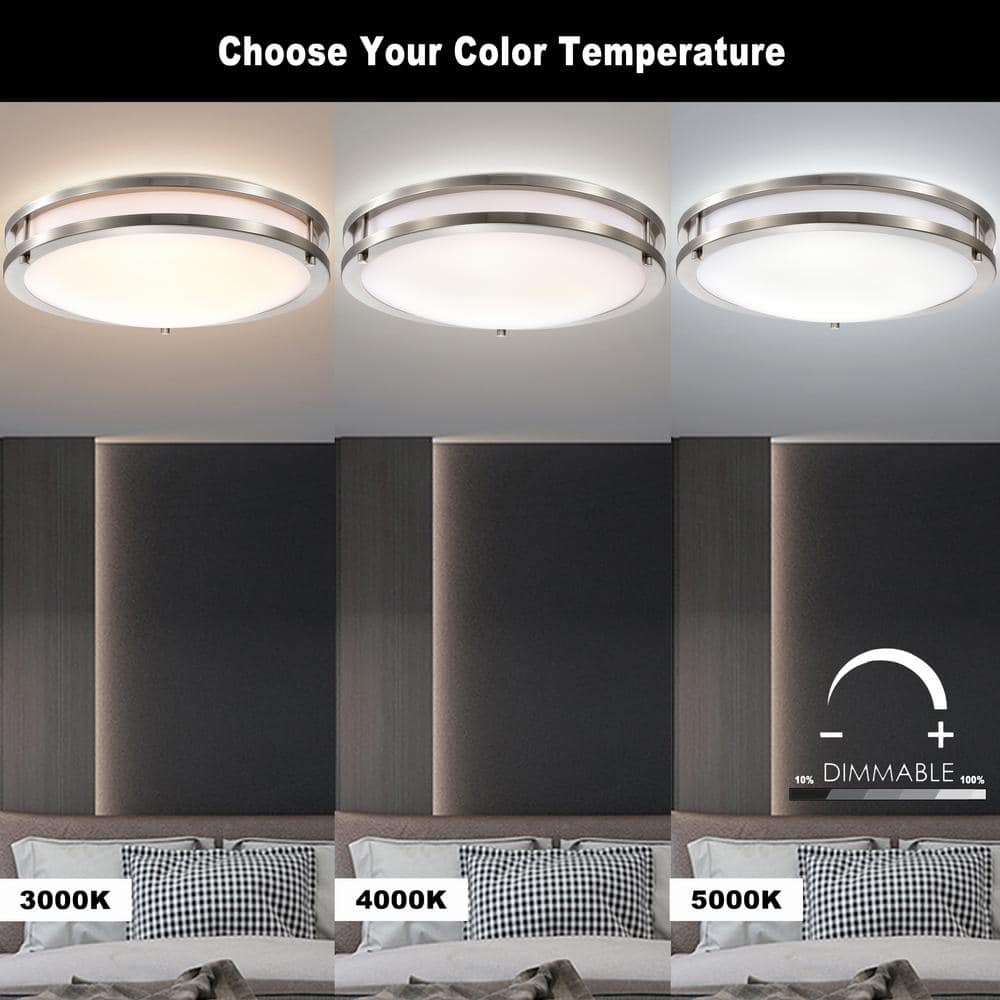 14 in. Brushed Nickel Dimmable 20-Watt Selectable LED Flush Mount Ceiling Light 3000K 4000K 5000K - Hercitys