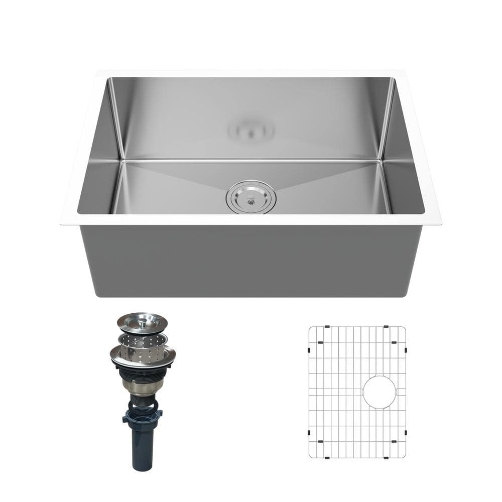 26 in. Drop-In/Undermount Single Bowl 18-Gauge Brushed Stainless Steel Kitchen Sink with Accessories - Hercitys