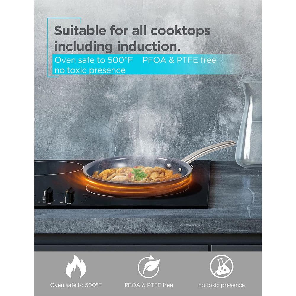 3-Piece Ceramic Hard Anodized Aluminum Skillet Set, Cookware Set, Gray - Hercitys