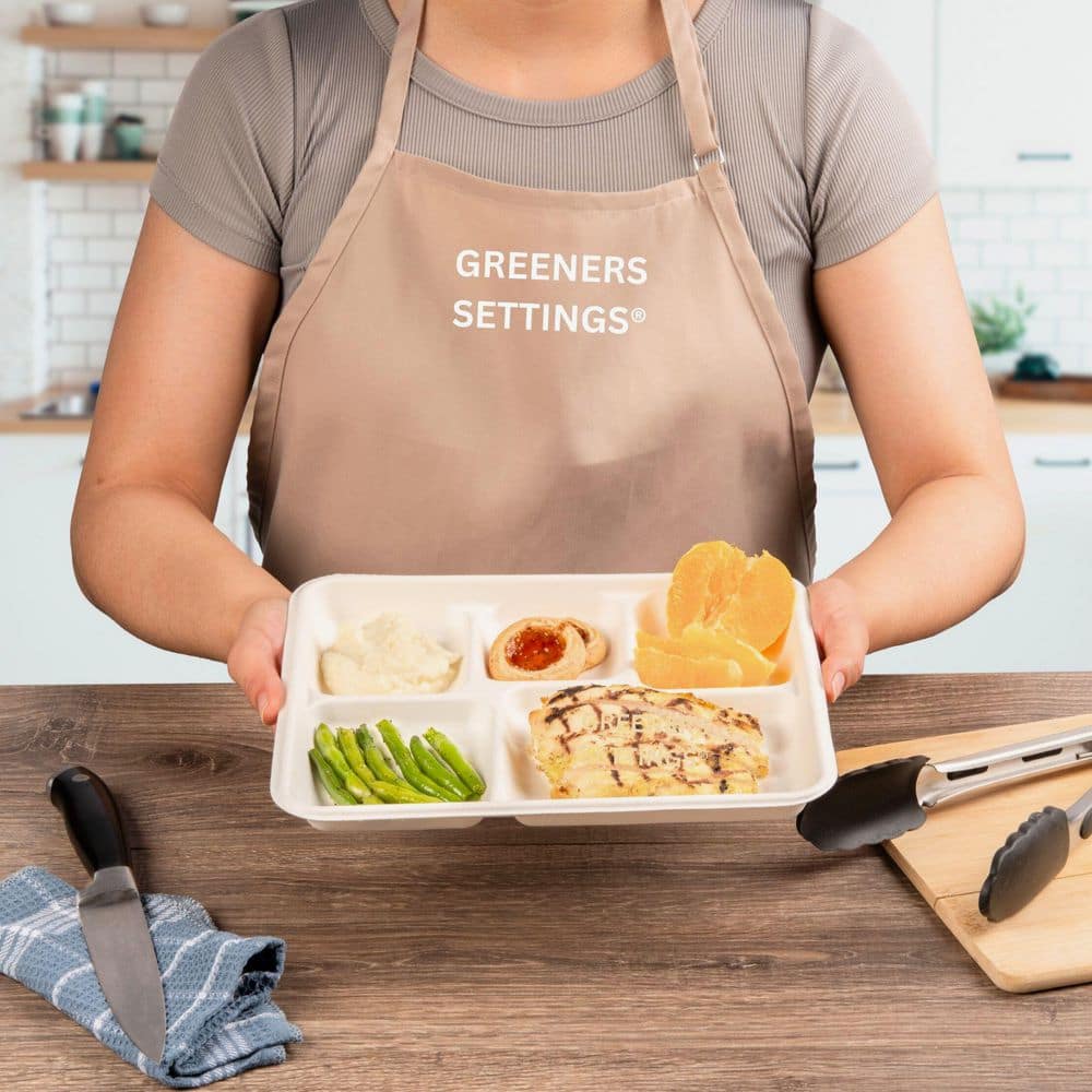 10.5 in. Unbleached Compostable Disposable Paper 5-Section Plate [125-Pack] - Hercitys