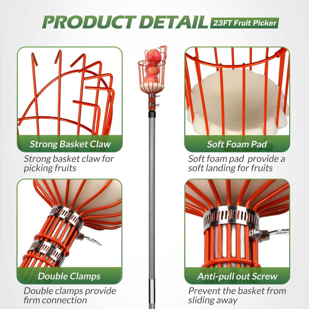 263.8 in. Stainless Steel Handle Fruit Picker - Hercitys