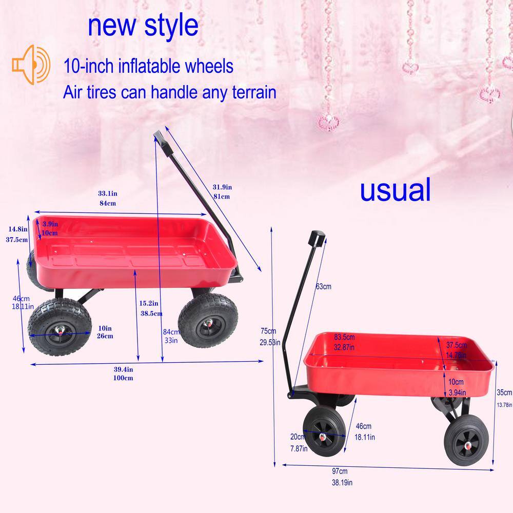1.1 cu. ft. Steel Garden Cart with Adjustable Handles, Red - Hercitys