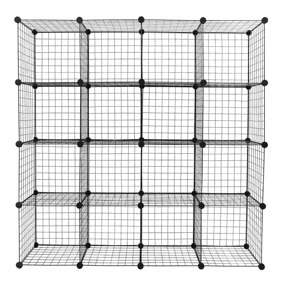 4-Tiers Metal Cube Grid Wire Cube Household Shelving Unit in Black (55.52 in. W x 55.52 in. H x 13.78 in. D) - Hercitys