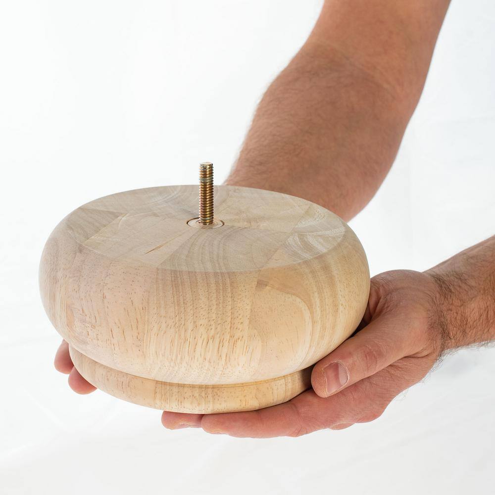 3 in. x 6-3/4 in. Unfinished Solid Hardwood Round Bun Foot - Hercitys