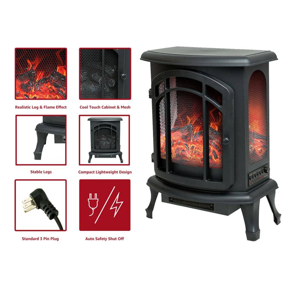 19 in. Freestanding Electric Fireplace in Black with Infrared Remote - Hercitys