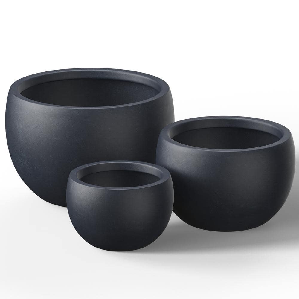 11.5 in.,15 in.,19 in. Large Granite Gray Concrete Round planter / Pot with drainage holes (Set of 3) - Hercitys