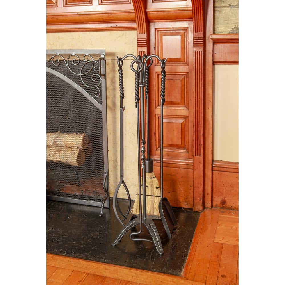 32 in. Tall 5-Piece Graphite Rope Fireplace Tool Set - Hercitys