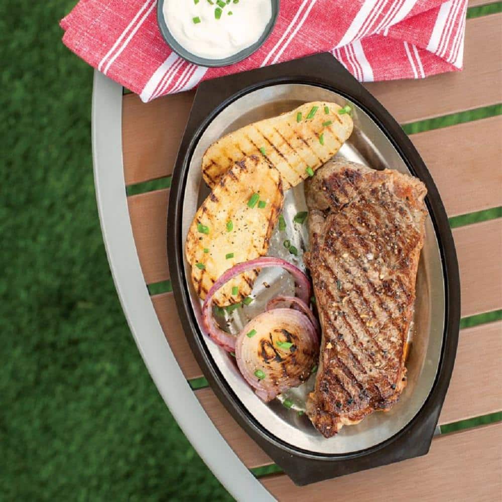 365 Grilling 7.875 in. Aluminum Sizzle and Serve Pan in Black and Stainless Steel - Hercitys