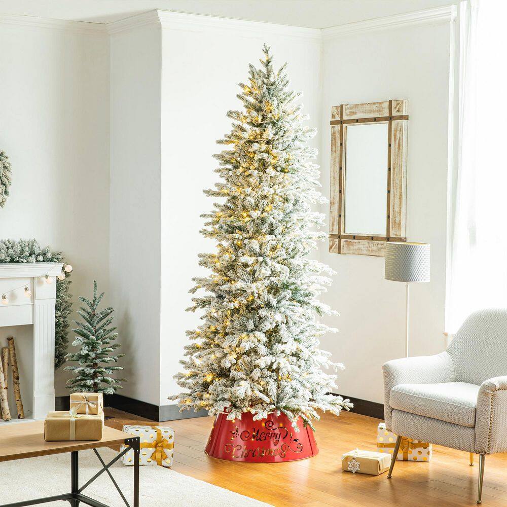 26 in. D Merry Christmas Cutout Metal Tree Collar with Light String (KD) - Hercitys