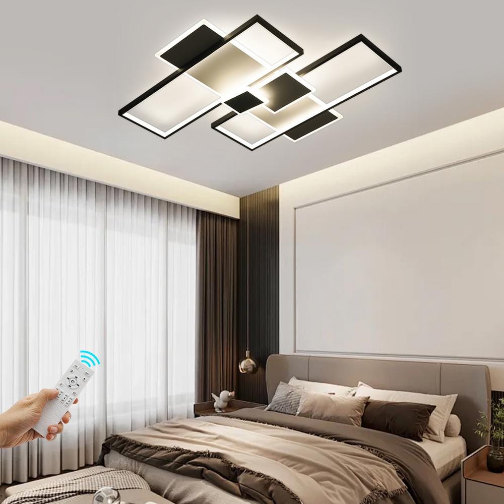 32.28 in. 5-Light Black and White Modern Rectangular Selectable LED Semi-Flush Mount Ceiling Light with Remote - Hercitys
