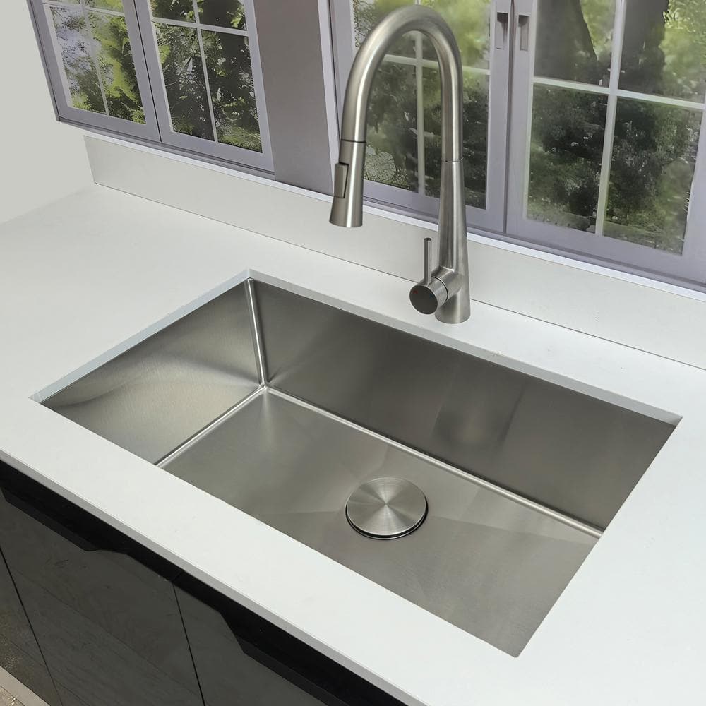 30 in. Undermount Kitchen Sink-Single Bowl 18 Gauge Stainless Steel with Strainer, Durable and Quiet Design - Hercitys