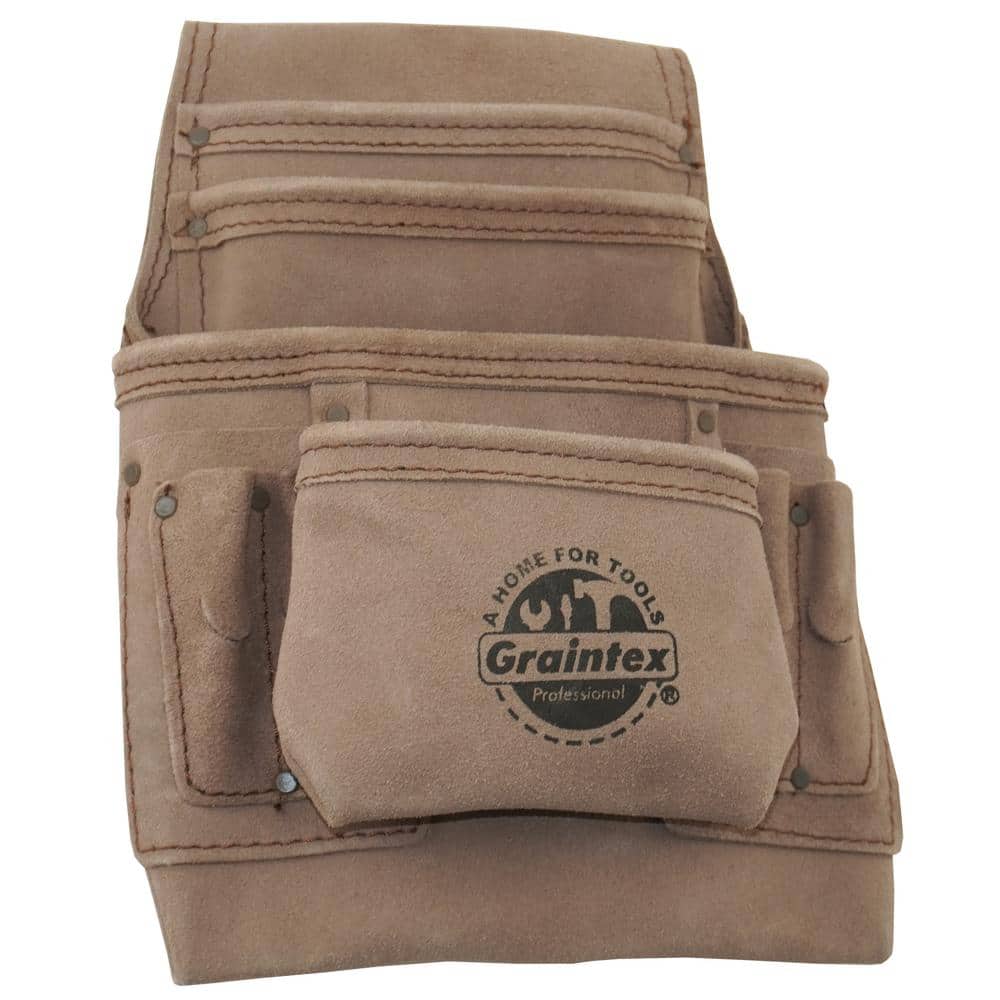 10-Pocket Beige Leather Suede Nail & Tool Pouch - Hercitys