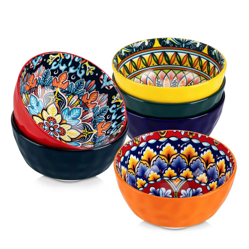 10 fl. oz. Multi-Colored Stoneware Cereal Bowls Set of 6 Soup Bowls Rice Bowls Serving Bowls - Hercitys