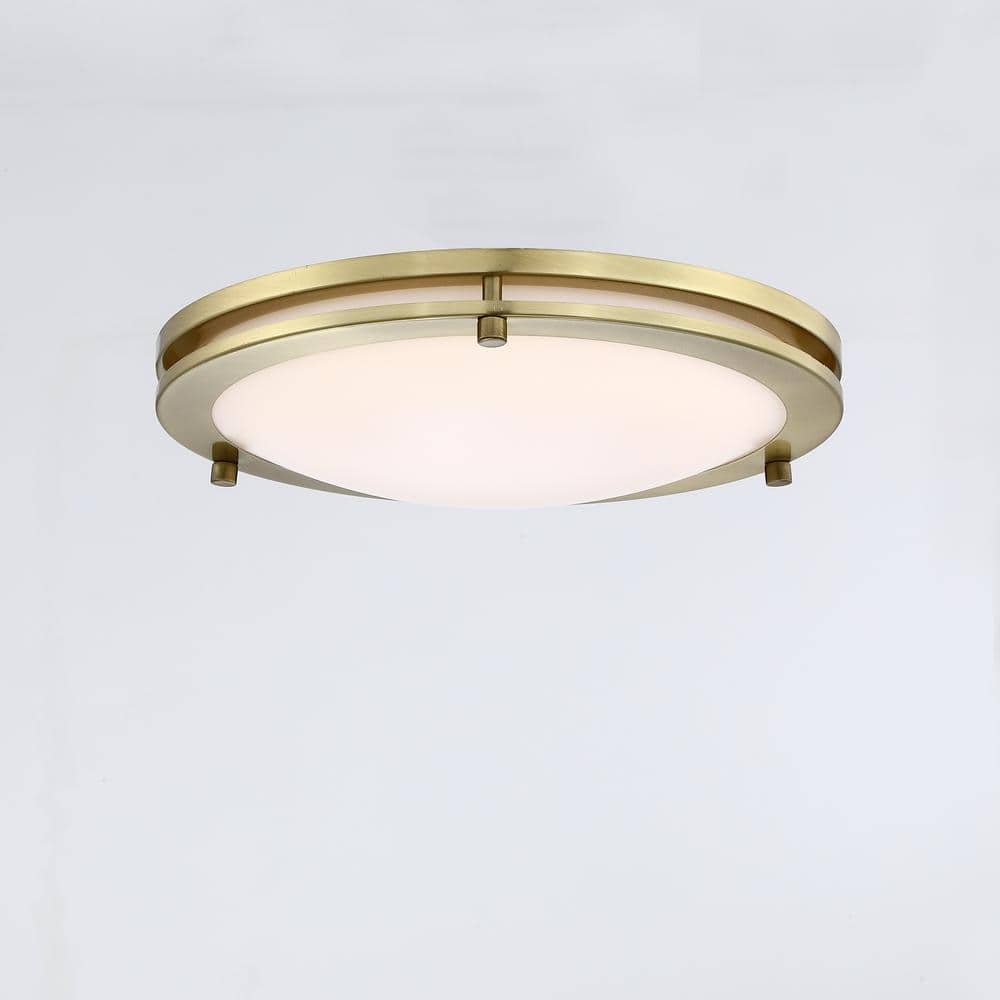 12 in. 15-Watt Brushed Gold 5CCT Dimmable Integrated LED Flush Mount Ceiling Light with White Acrylic Shade (2-Pack) - Hercitys