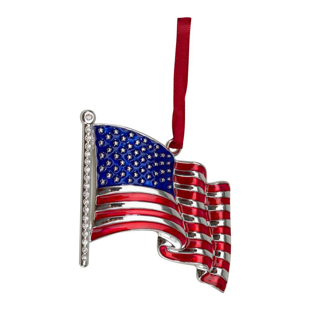 3.25 in. Silver Plated American Flag with European Crystals Christmas Ornament - Hercitys
