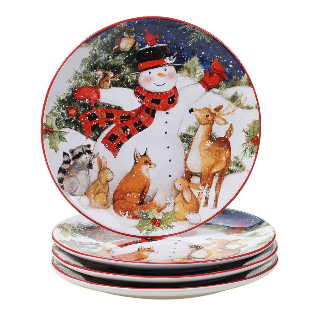 11 in. Magic of Christmas Snowman Multicolored Earthenware Dinner Plate (Set of 4) - Hercitys