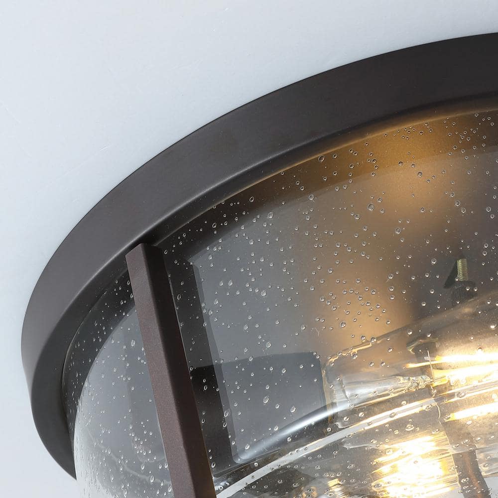 11.8 in. 2-Light Farmhouse Flush Mount Ceiling Light Fixture with Seeded Glass Shade - Hercitys