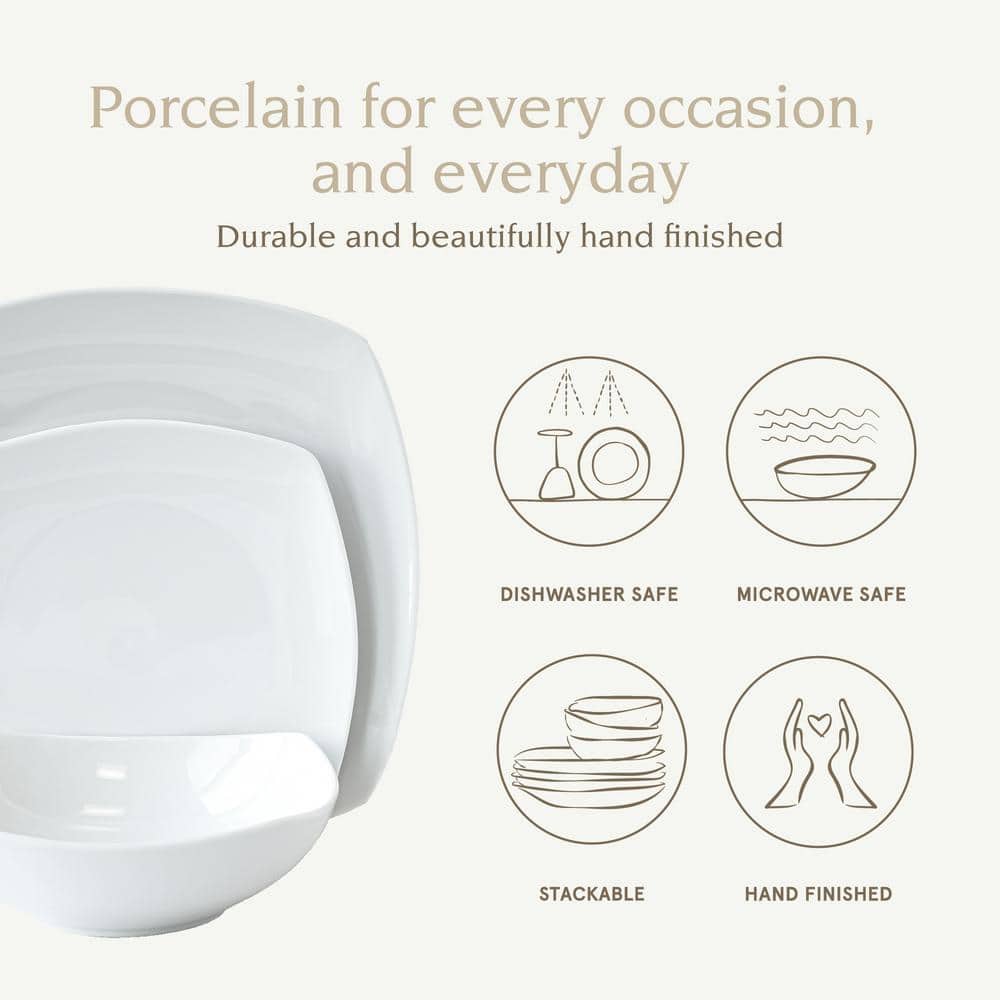 12 pc soft square white dinnerware set (service for 4) - Hercitys