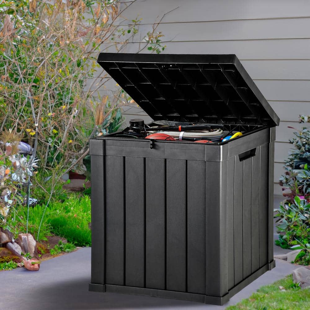 51 Gal. Water Resistant Resin Lockable Deck Box, Black - Hercitys