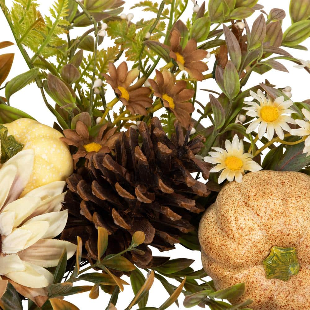 28 in. Unlit Sunflowers and Pumpkins Artificial Fall Harvest Wreath - Hercitys