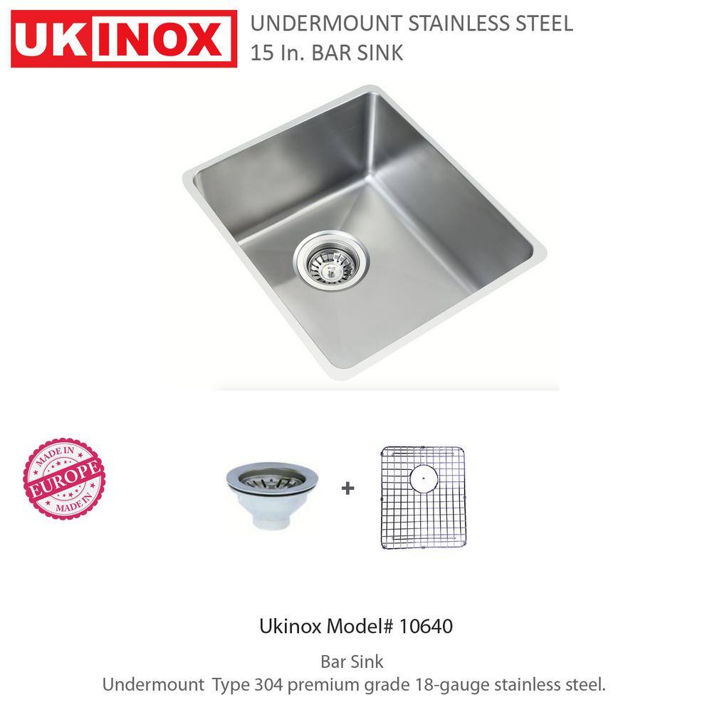 18 Gauge Stainless Steel 15 in. Undermount Bar Sink with Grid and Strainer - Hercitys