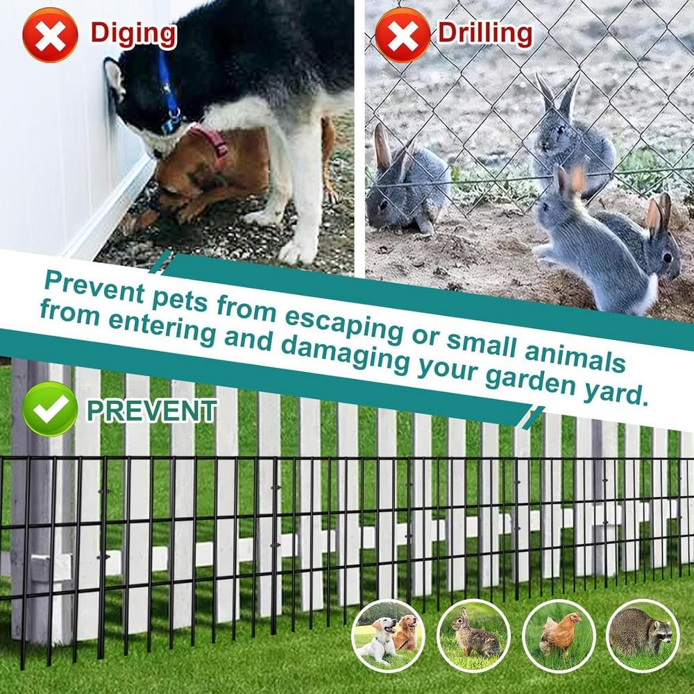 17 in. Metal Garden Fence Animal Barrier Rustproof Border Decorative Fences for Outdoor, Yard, Patio (25-Pack) - Hercitys