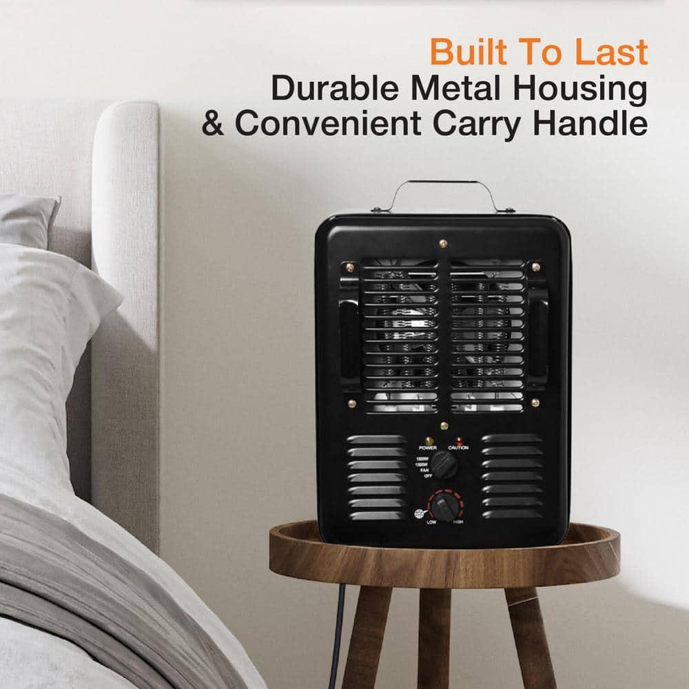 1500W Milkhouse Utility Heater Electric in Black - Hercitys