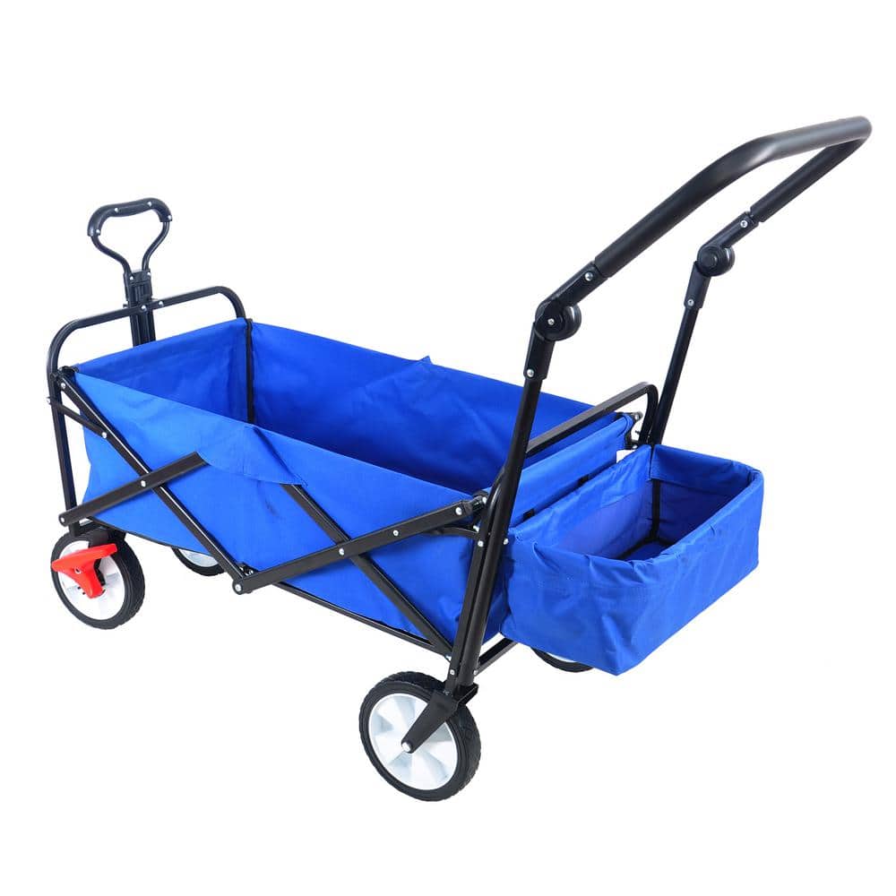 3.6 cu. ft. Blue Steel Folding Garden Cart with Adjustable Handles and Brakes - Hercitys