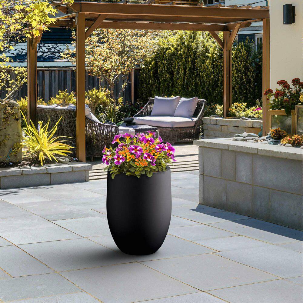 17 in. Large Charcoal Gray(Premium Inner) Concrete Round Planter / Pot with Drainage Holes - Hercitys