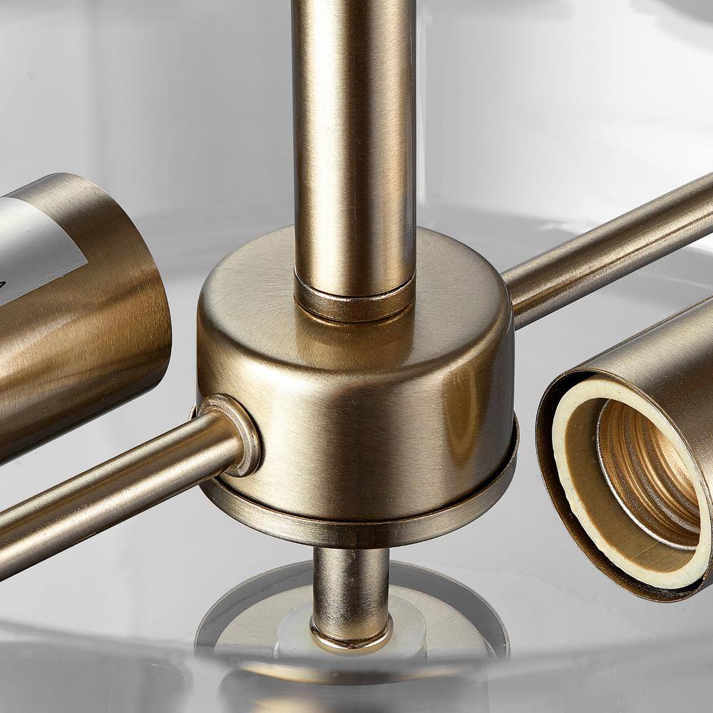 12 in. 2-Light Brushed Nickel Round Semi-Flush Mount, Modern Ceiling Light with Clear Glass Drum Shade - Hercitys