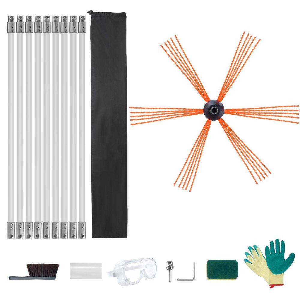 30 ft. Chimney Sweep Kit, with 9 Reinforced Nylon Flexible Rods, Ergonomic Chimney Cleaning Brush, 360° Brush - Hercitys