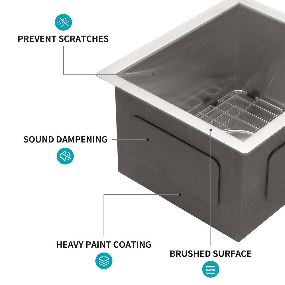 13 in. Undermount Single Bowl 18-Gauge Brushed Nickel Stainless Steel Kitchen Sink with Bottom Grids - Hercitys