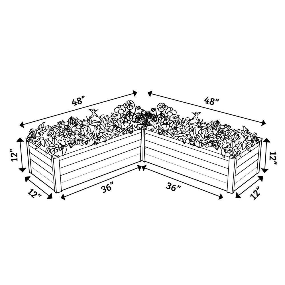 48 in. W x 48 in. D x 12 in. H Surfmist White Galvanized Steel Metal L Raised Garden Bed - Hercitys