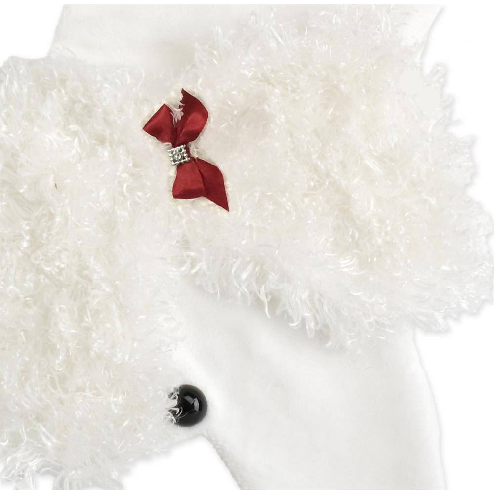 22 in. White Poodle Dog Faux Fur Christmas Stocking - Hercitys