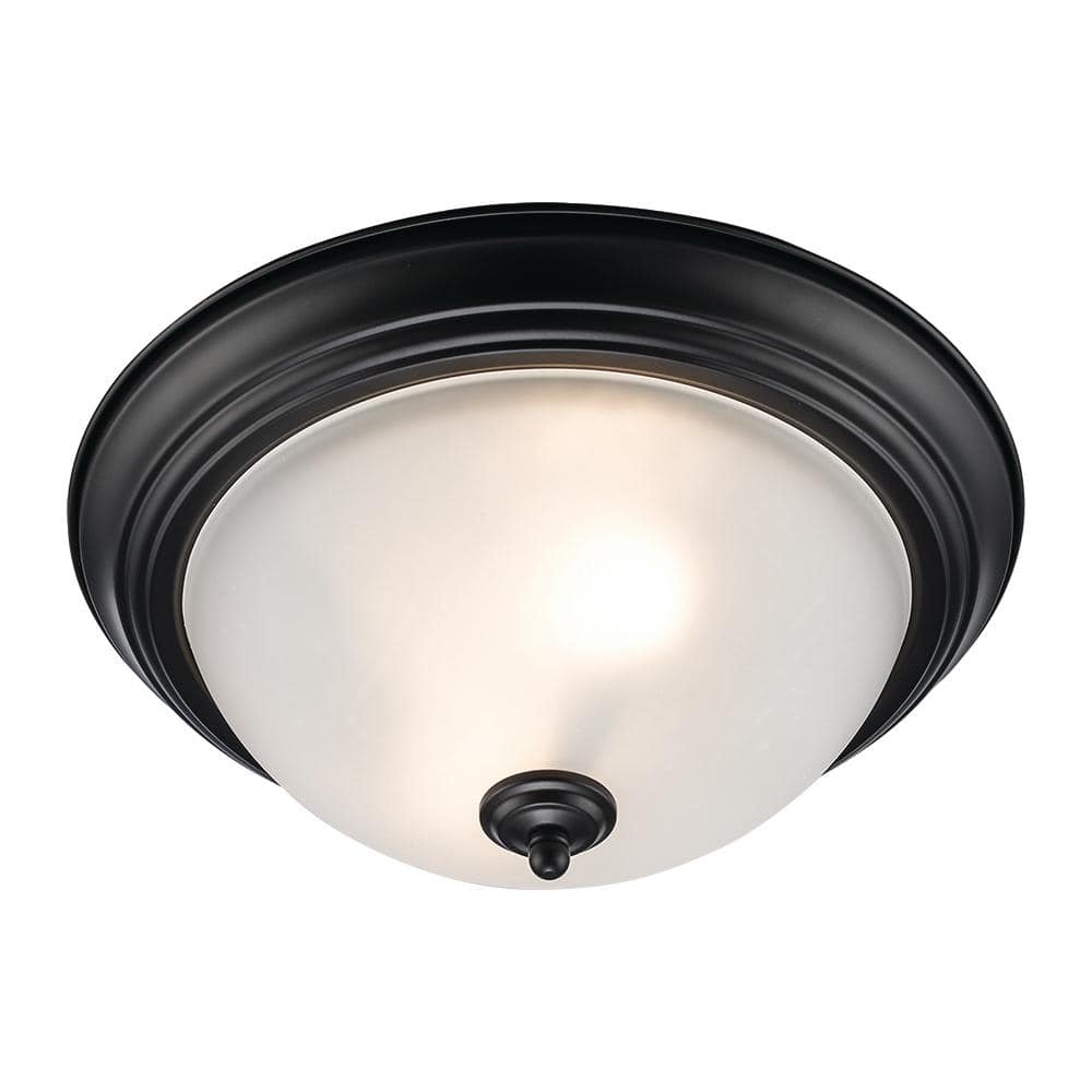 12.75 in. 2-Light Black Flush Mount Ceiling Light Fixture with Frosted Glass Shade (2-Pack) - Hercitys